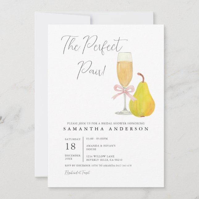 Perfect Pair Pear Bridal Shower Invitation  (Front)