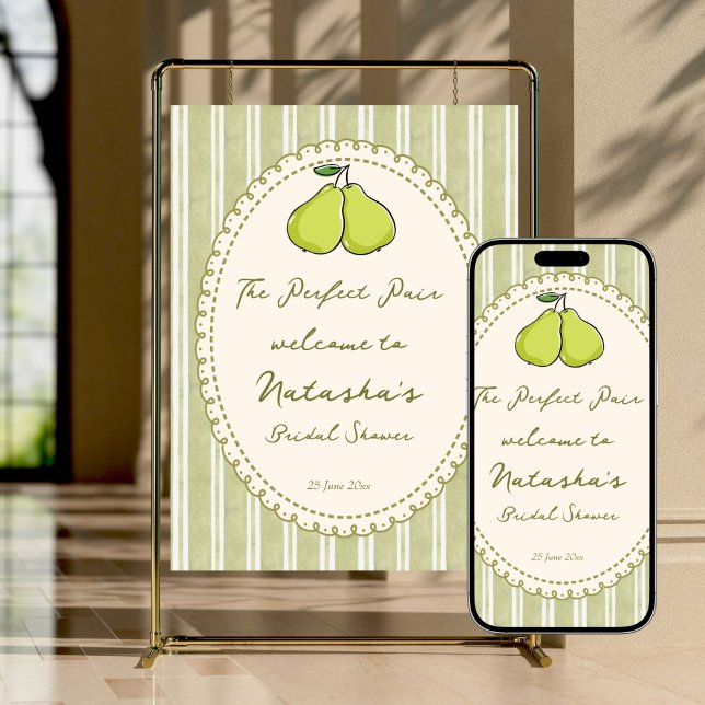 Perfect pair pear bridal shower welcome sign (Perfect pair pear bridal shower  personalized welcome sign poster template instant download)
