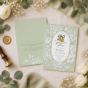 Perfect Pair Pear Floral Sage Green Bridal Shower Invitation