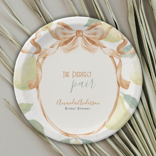 Perfect Pair Pear Vintage Bow Border Bridal Shower Paper Plate