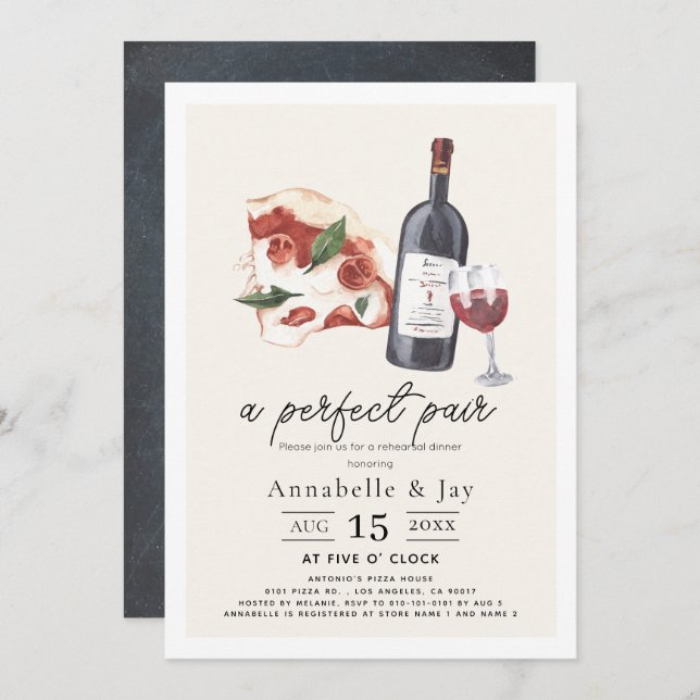 Perfect Pair Pizza & Wine Rehearsal Dinner Invitation (Front/Back)