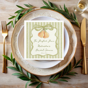 Perfect pair sage green stripe pear bridal shower napkin