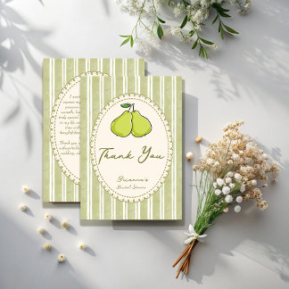 Perfect pair sage green stripe pear bridal shower thank you card