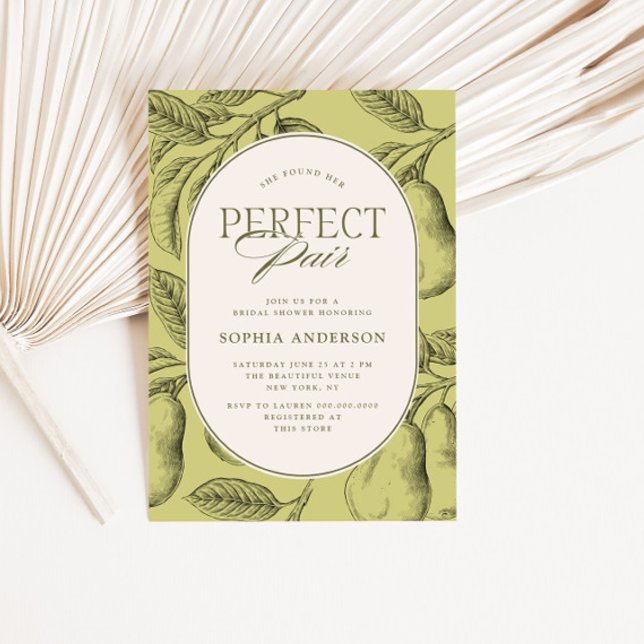 Perfect Pair Vintage Pear Bridal Shower Invitation (Creator Uploaded)