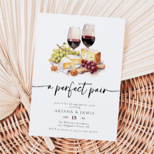Perfect Pair Watercolor Wine Cheese Engagement Invitation