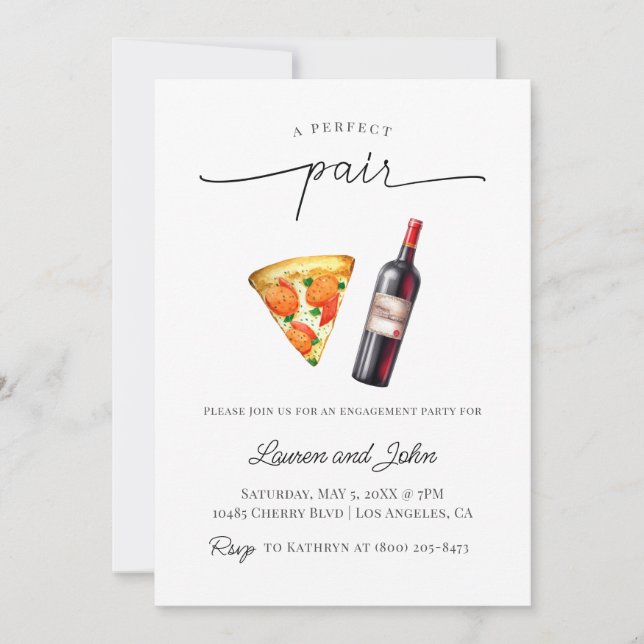 Perfect Pair Wine Pizza Engagement Party Shower Invitation (Front)