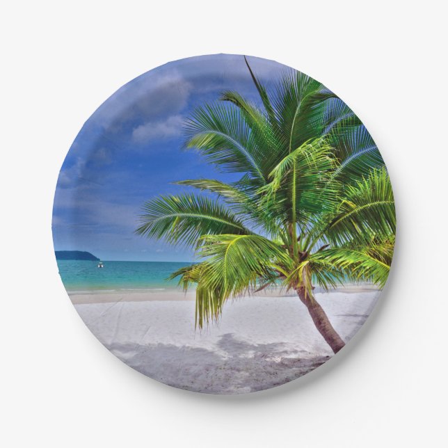 Perfect Palm Tree Tropical Island Beach Paper Plate (Front)