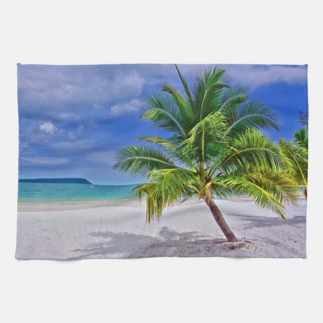 Perfect Palm Tree Tropical Island Beach Tea Towel (Horizontal)