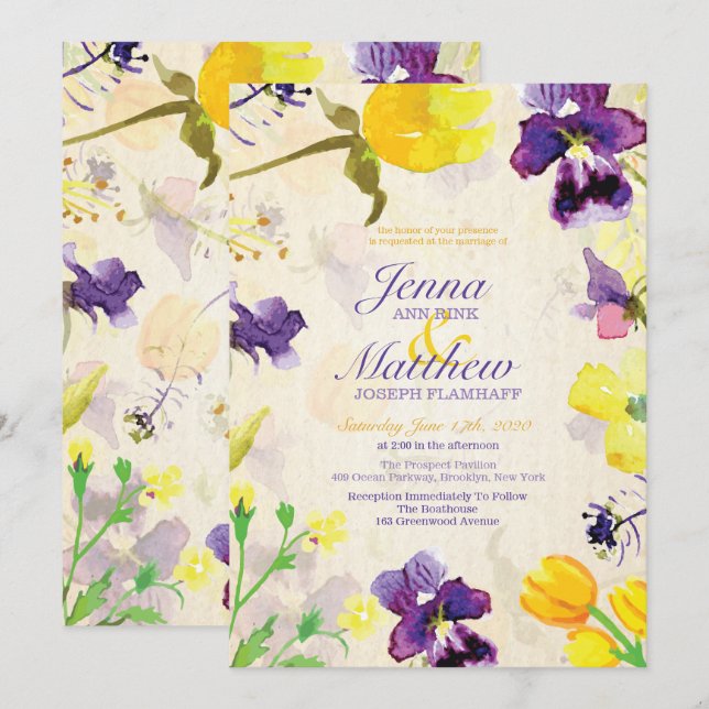 Perfect Pansies Wedding Invitation (Front/Back)