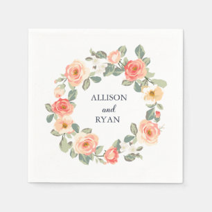 Perfect Peach Floral Wedding Reception Napkin