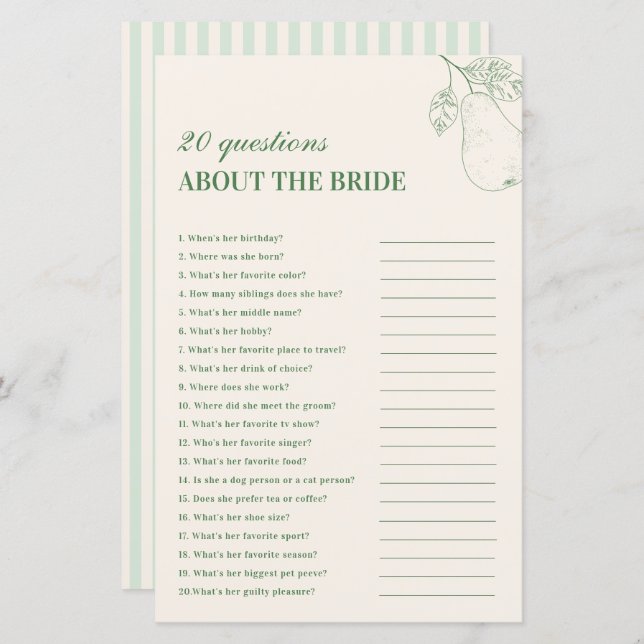 Perfect Pear 20 Questions About the Bride Game (Front/Back)
