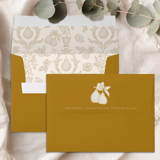 Perfect Pear Bridal Shower | Gold Damask Envelope  (Envelope)
