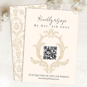 Perfect Pear Bridal Shower   Gold Damask RSVP Card
