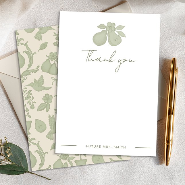Perfect Pear Bridal Shower | Sage Green Thank You  Card (Personalized Thank You Card)