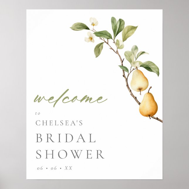 Perfect Pear Bridal Shower Welcome Poster (Front)