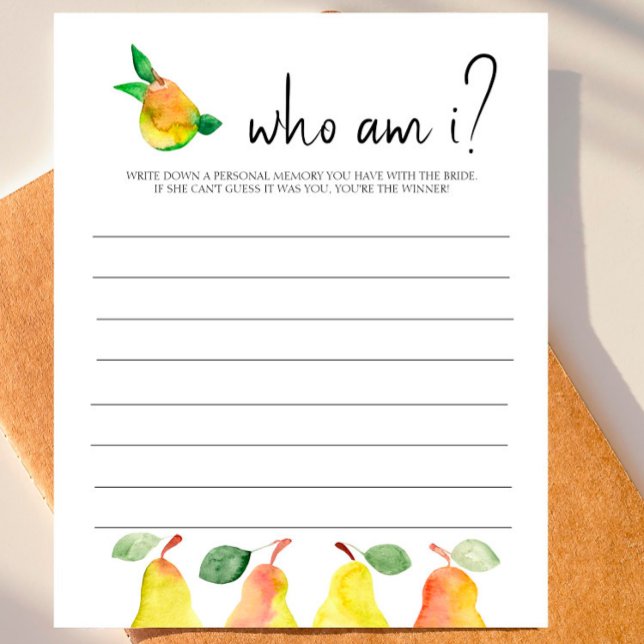 Perfect Pear- Bridal Shower "Who Am I?" Game (Creator Uploaded)