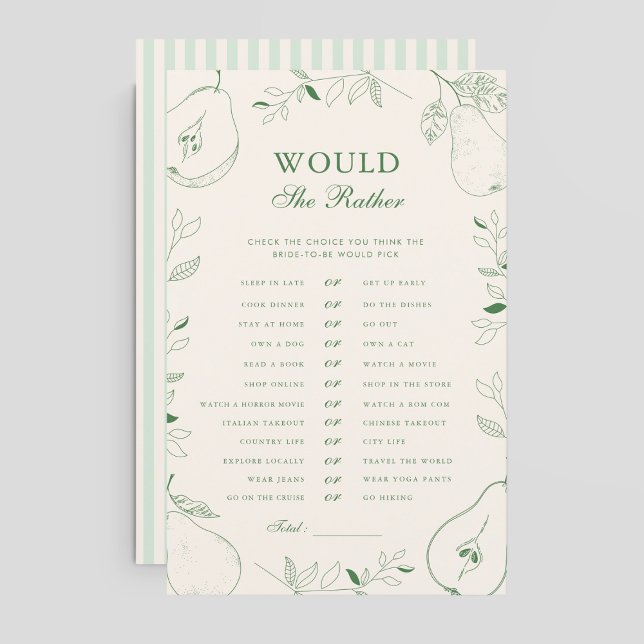 Perfect Pear Bridal Shower Would She Rather Game (Creator Uploaded)