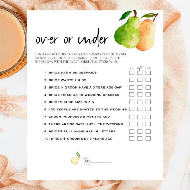 Perfect Pear - Couples Shower Over or Under Game (Creator Uploaded)