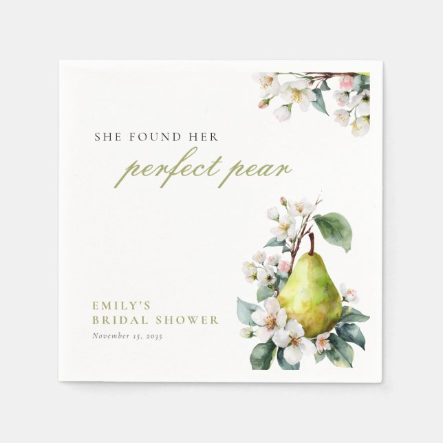 Perfect Pear Floral Bridal Shower Napkin (Front)