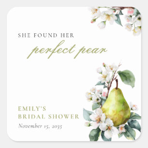 Perfect Pear Floral Bridal Shower Square Sticker