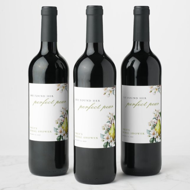 Perfect Pear Floral Bridal Shower Wine Label (Bottles)