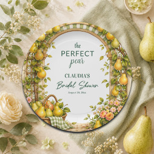 Perfect Pear Green Gingham Bridal Shower Paper Plate
