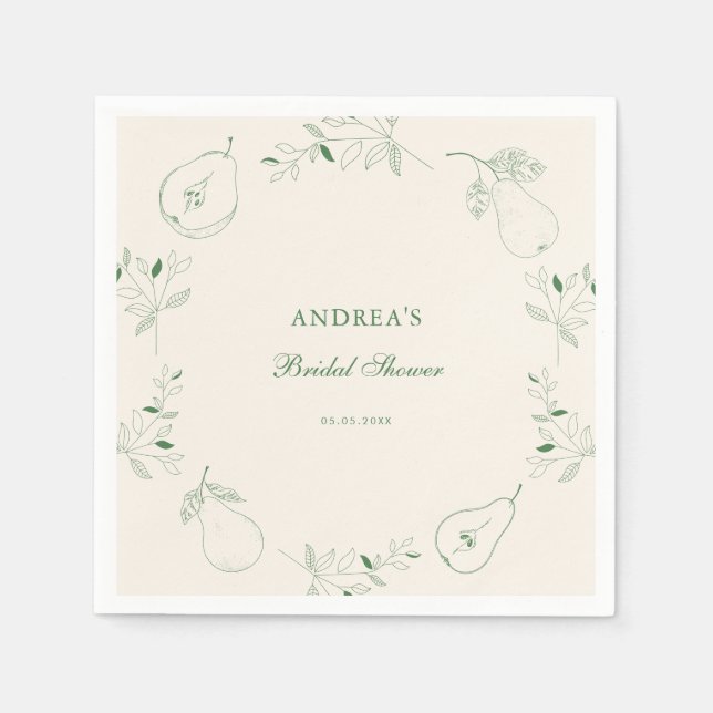 Perfect Pear Hand Drawn Green Bridal Shower  Napkin (Front)