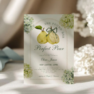 Perfect Pear Pair Green Hydrangea Bridal Shower Invitation