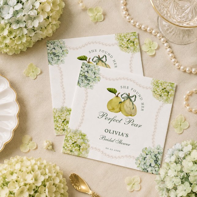 Perfect Pear Pair Green Hydrangea Bridal Shower Napkin (Creator Uploaded)