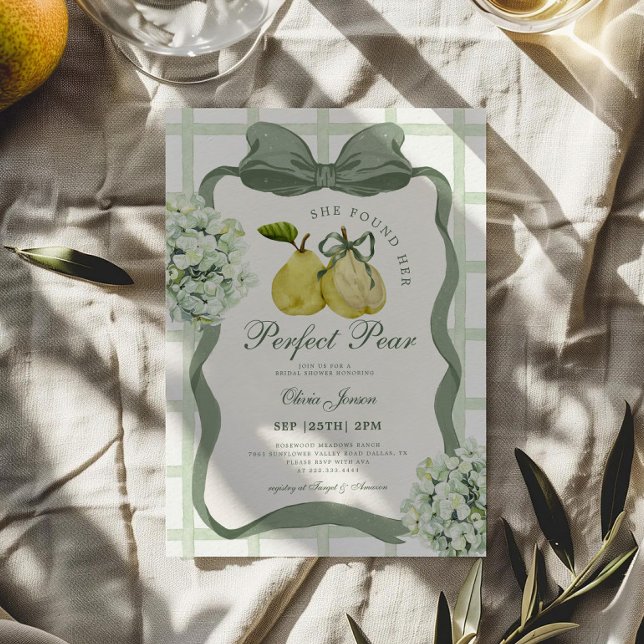 Perfect Pear Pair Sage Green Bridal Shower Invitation (Creator Uploaded)