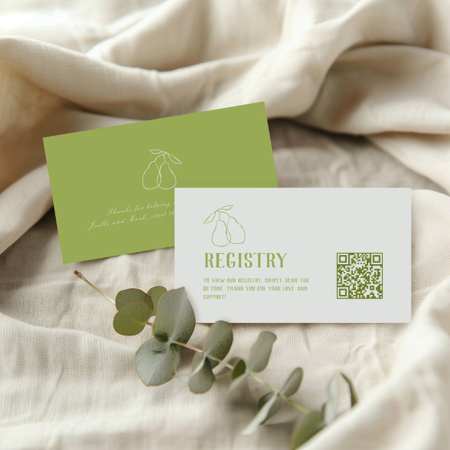 Perfect Pear QR Code Green Bridal Shower Registry Enclosure Card (Creator Uploaded)