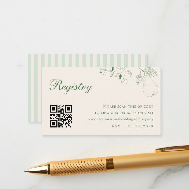 Perfect Pear Qr Code Wedding Gift Registry Enclosure Card (Front/Back In Situ)