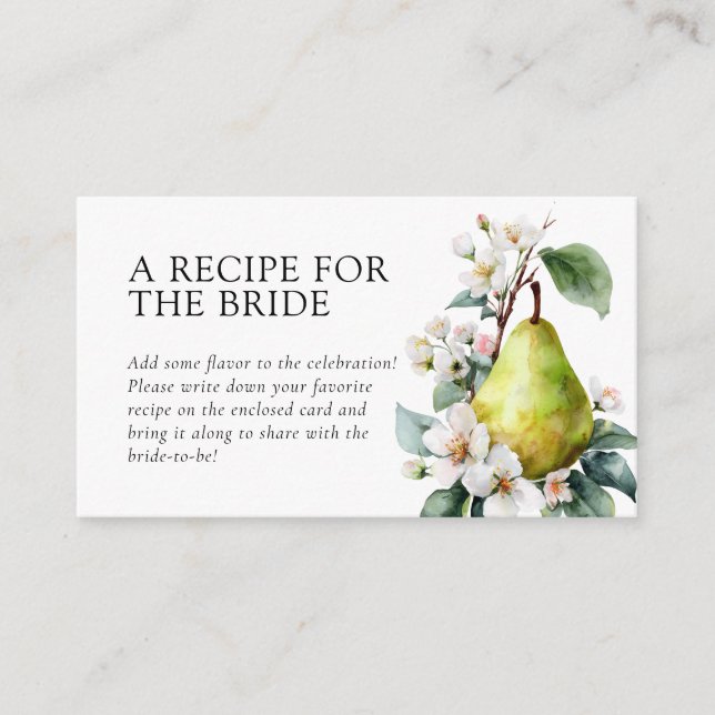 Perfect Pear Recipe Request Bridal Shower  Enclosure Card (Front)