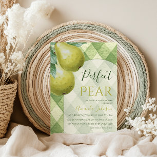 Perfect Pear Twins Green Gingham Baby Shower Invitation