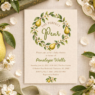 Perfect Pear Wreath Floral Green Baby Shower Invitation
