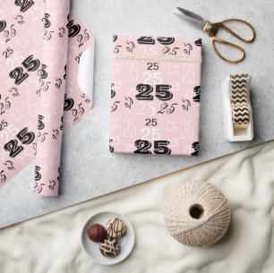 Perfect Pink Black White Numbers Personalised Wrapping Paper