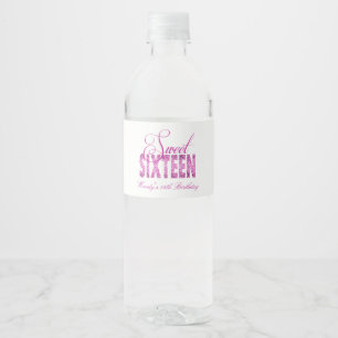 Perfect Pink, Glam Glitter, Sweet 16 Water Bottle Label