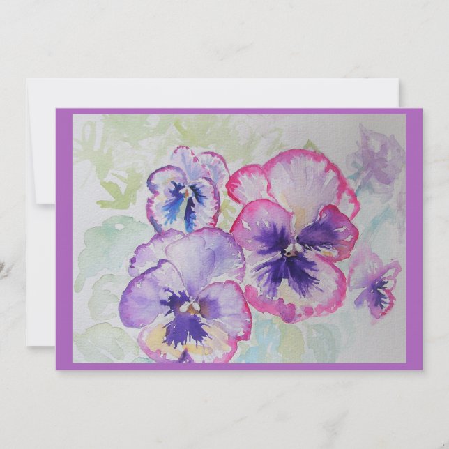 Perfect Pink Pansies Watercolor Purple Greetings Card (Front)