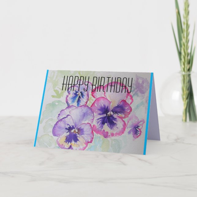 Perfect Pink Pansies Watercolour art Birthday Card (Front)