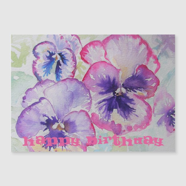 Perfect Pink Pansies Watercolour art Birthday Card (Front)