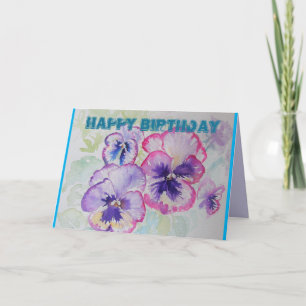 Perfect Pink Pansies Watercolour art Birthday Card