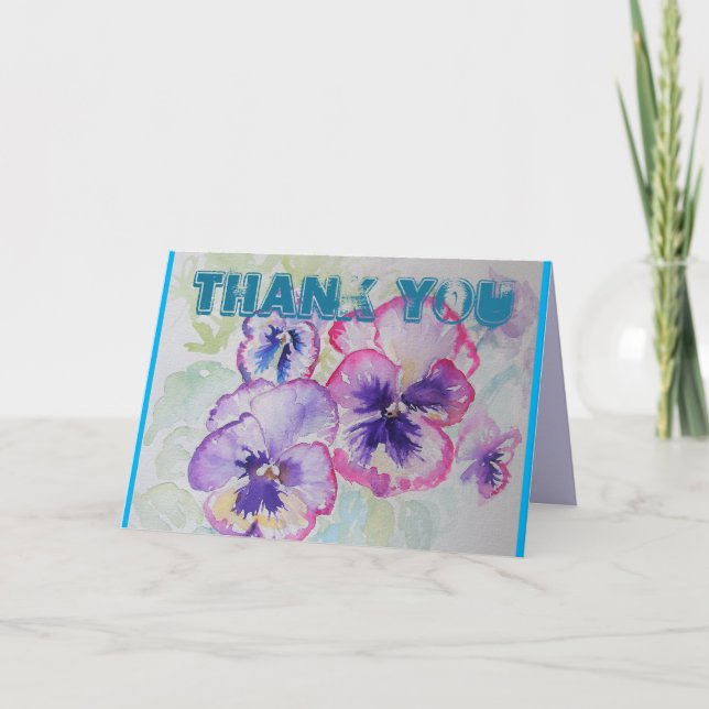 Perfect Pink Pansies Watercolour Thank You Card (Front)