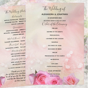 Perfect Pink Roses Wedding Program Programme