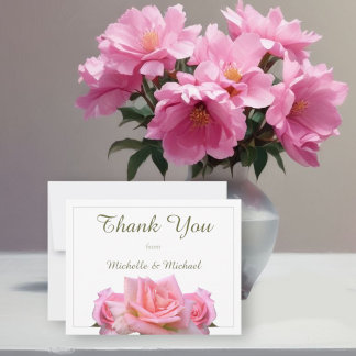 Perfect Pink Roses Wedding Thank You Card