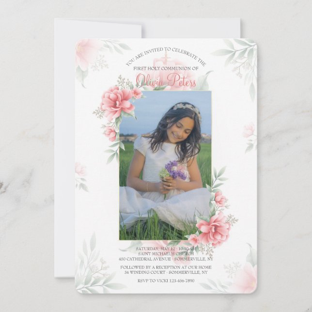 Perfect Pink Watercolor Photo Invitation (Front)
