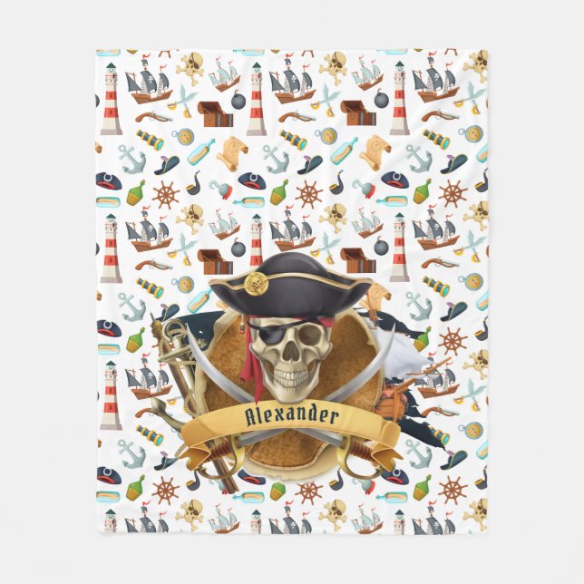 Perfect Pirate Pattern PERSONALIZE  Fleece Blanket (Front)