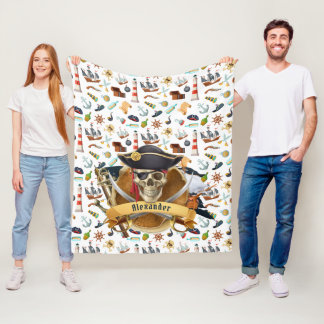 Perfect Pirate Pattern PERSONALIZE  Fleece Blanket