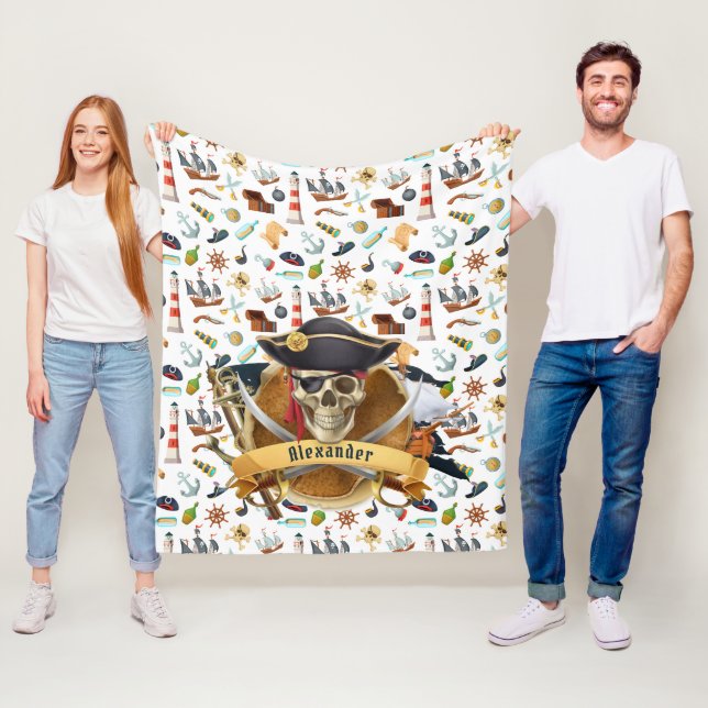 Perfect Pirate Pattern PERSONALIZE  Fleece Blanket (In Situ)