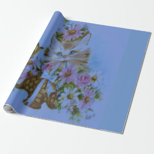 Perfect pretty kitty cat blue and pink wrapping paper