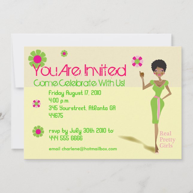 Perfect Pretty Pink with Green Invitation (Front)